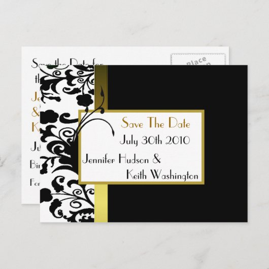 黒フォーマルと白の日付のポストカードを保存 案内ポストカード (正面/裏面)