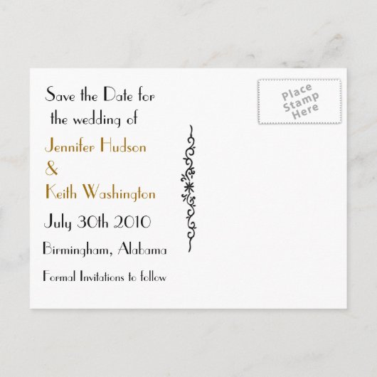 黒フォーマルと白の日付のポストカードを保存 案内ポストカード (裏面)