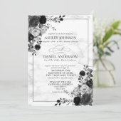 黒フォーマルと白の花の水色 招待状 (スタンド正面)