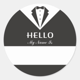 黒フォーマルと白のHello Nameタグ ラウンドシール