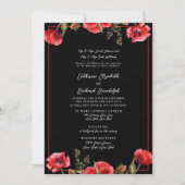 黒フォーマルと赤のフローラ結婚式招待状 招待状 (正面)