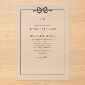 黒フォーマルエレガント白ボウモノグラム結婚ズ アクリル招待状 (正面)