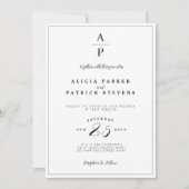 黒フォーマルエレガント白モノグラ結婚ム 招待状 (正面)