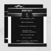 黒フォーマルネクタイ白ドレス誕生日 招待状 (正面/裏面)
