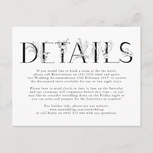 黒フォーマルフローラ文字結婚のエンクロージャカード エンクロージャーカード (正面)