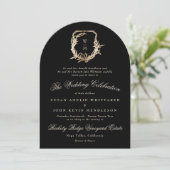 黒フォーマルモノグラム金ゴールド結婚リースアーチ 招待状 (スタンド正面)