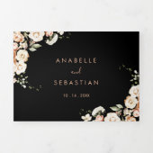 黒フォーマル王室のフローラ結婚 三つ折り招待状 (カバー)