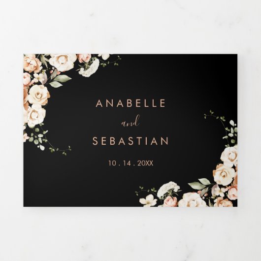 黒フォーマル王室のフローラ結婚 三つ折り招待状 (カバー)