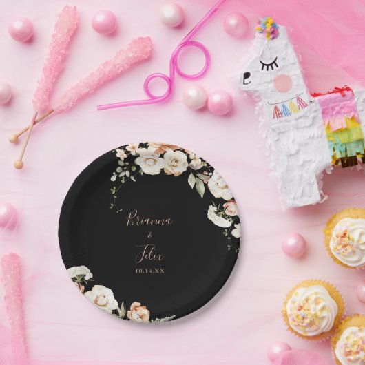 黒フォーマル王室の結婚フローラ ペーパープレート (パーティー)