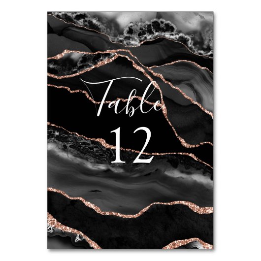 黒フォーマル瑪瑙バラ金ゴールドグリッターテーブルカード テーブルナンバー (正面)