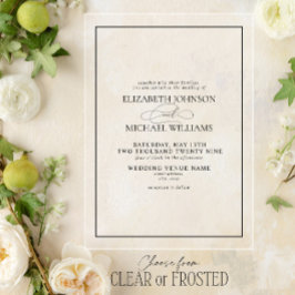 黒フォーマル白のクラシック文字結婚の アクリル招待状