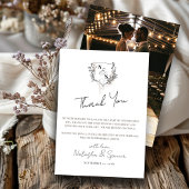 黒フォーマル白フローラクレストモノグラム結婚ズ サンキューカード