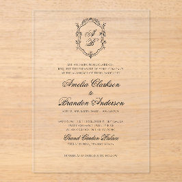 黒フォーマル白フローラモノグラムクレスト結婚 アクリル招待状