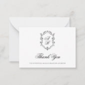 黒フォーマル白フローラモノグラムクレスト結婚 ノートカード (正面)