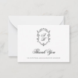 黒フォーマル白フローラモノグラムクレスト結婚 ノートカード