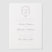 黒フォーマル白フローラモノグラムクレスト結婚 ベラム紙招待状 (正面)