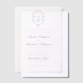 黒フォーマル白フローラモノグラムクレスト結婚 ベラム紙招待状 (オフセット)