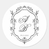 黒フォーマル白フローラモノグラムクレスト結婚 ラウンドシール (正面)