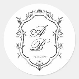 黒フォーマル白フローラモノグラムクレスト結婚 ラウンドシール