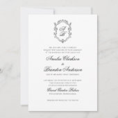 黒フォーマル白フローラモノグラムクレスト結婚 招待状 (正面)