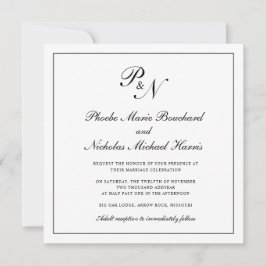 黒フォーマル白モノグラム結婚スクエア 招待状