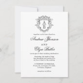 黒フォーマル白リーピークレストモノグラム結婚ズ 招待状 (正面)