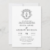 黒フォーマル白リーピークレストモノグラム結婚ズ 招待状 (正面)