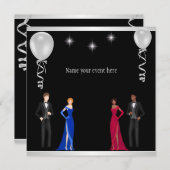 黒フォーマル銀白色バルーン特殊イベント 招待状 (正面/裏面)