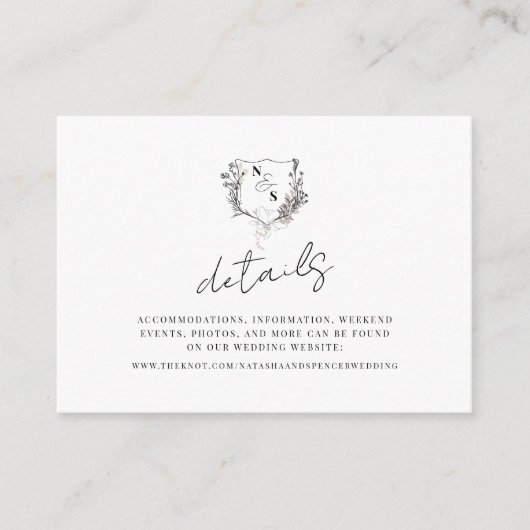 黒フォーマル/白フローラクレストモノグラム結婚ズ エンクロージャーカード (正面)