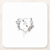 黒フォーマル/白フローラクレストモノグラム結婚ズ スクエアペーパーコースター (正面)