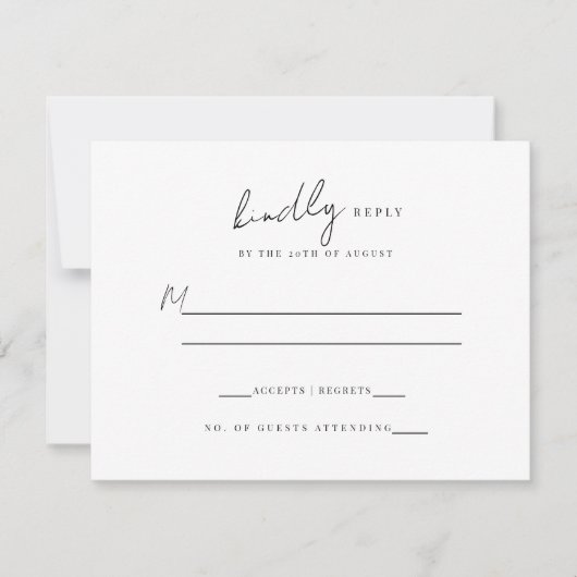 黒フォーマル/白フローラクレストモノグラム結婚ズ 出欠カード (正面)