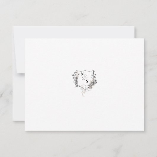 黒フォーマル/白フローラクレストモノグラム結婚ズ 出欠カード (裏面)