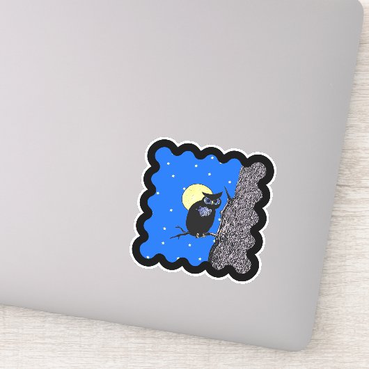 黒フクロウの月が木に座って波打縁どつ シール (詳細)