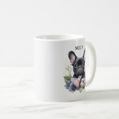 黒フパーソナライズされたレンチパグ犬の水色 コーヒーマグカップ (正面右)