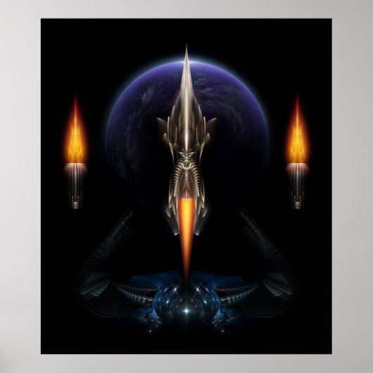 黒フラクタルアートウォールポスター上の飛行のビジョン ポスター (正面)