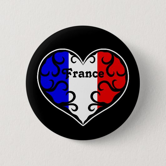 黒フランスののハートにフラグ 缶バッジ (正面)