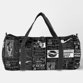 黒フランスのアンティークビクトリアン新聞 ダッフルバッグ