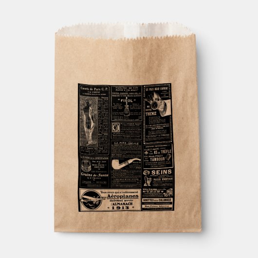 黒フランスのアンティークビクトリアン新聞 フェイバーバッグ (正面)