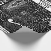 黒フランスのアンティークビクトリアン新聞 ラッピングペーパー (角)