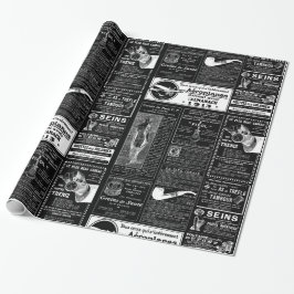 黒フランスのアンティークビクトリアン新聞 ラッピングペーパー