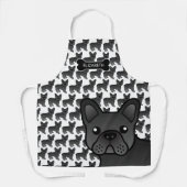 黒フランスのブルドッグかわいい漫画の犬と名前 エプロン (正面)