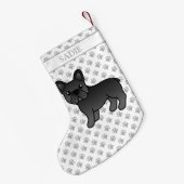 黒フランスのブルドッグかわいい漫画の犬と名前 スモールクリスマスストッキング (裏面 (吊り時))
