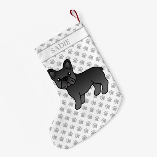 黒フランスのブルドッグかわいい漫画の犬と名前 スモールクリスマスストッキング (裏面 (吊り時))