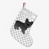 黒フランスのブルドッグかわいい漫画の犬と名前 スモールクリスマスストッキング (正面 (吊り時))