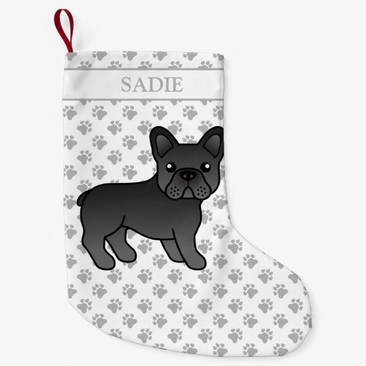 黒フランスのブルドッグかわいい漫画の犬と名前 スモールクリスマスストッキング (正面)