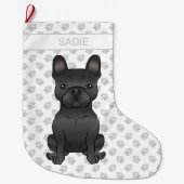 黒フランスのブルドッグ/フランス人漫画の犬と名前 ラージクリスマスストッキング (正面)