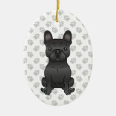 黒フランスのブルドッグ/フランス人漫画の犬と文字 セラミックオーナメント (正面)
