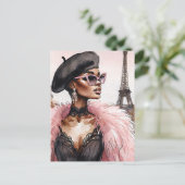 黒フランスの人女性エッフェルタワーアート ポストカード (スタンド正面)