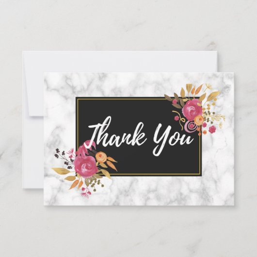 黒フレームのピンクの花束 ウェディングサンクスカード 招待状 (正面)