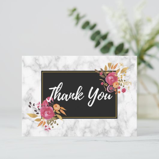 黒フレームのピンクの花束 ウェディングサンクスカード 招待状 (スタンド正面)